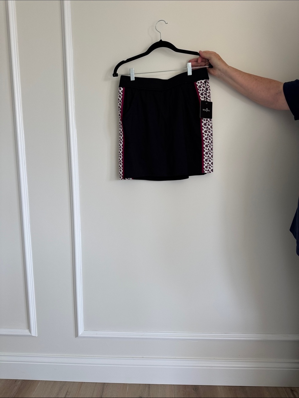 Belyn Key Black Mini Skort with Pink Leopard Side Panels